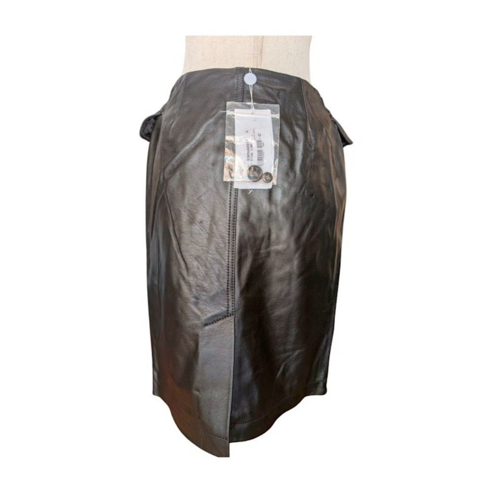 MM6 Maison Margiela Leather Wrap Skirt Black‎ Button Detail Midi Skirt Sz 42 NWT - Picture 4 of 12